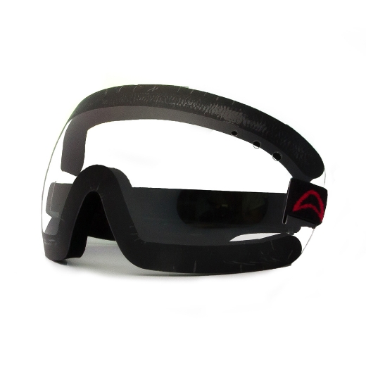 Side profile of Akando Xtra Vision CLEAR Goggles showing wide frame and helmet compatibility