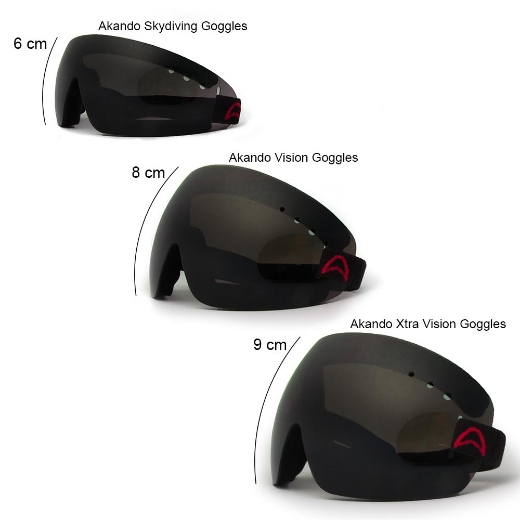 Akando skydiving goggles size comparison
